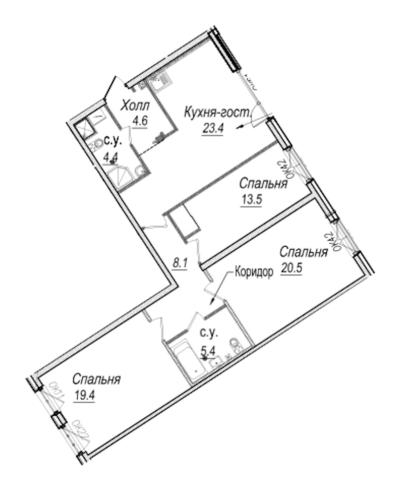 3-комнатная квартира 99.3 м², 3/8 эт., Комплекс апартаментов «Meltzer Hall»